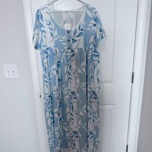 Light blue and white flowered dress, size XL